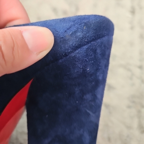 Christian Louboutin Womens Blue Suede Roche Chunky Peep Toe Mule 40 8US - Picture 15 of 15